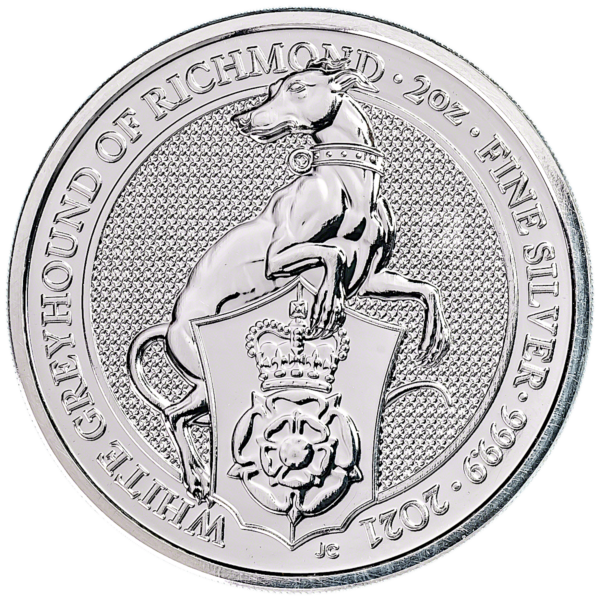 2021 £5 The Greyhound of Richmond - Queen's Beast 2oz Silver BU Coin Reverse View