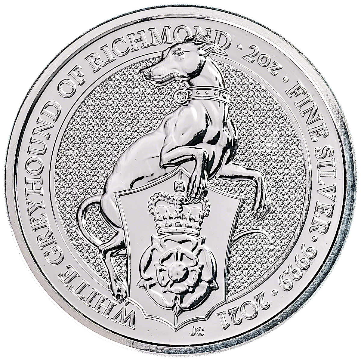2021 £5 The Greyhound of Richmond - Queen's Beast 2oz Silver BU Coin Reverse View