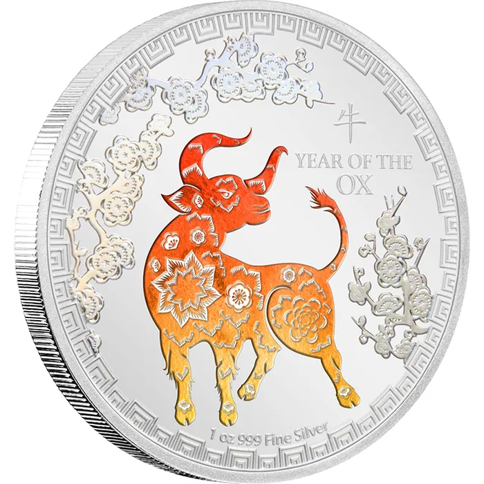 2021 $2 Lunar Year Of The Ox 1oz Silver Coin Reverse View