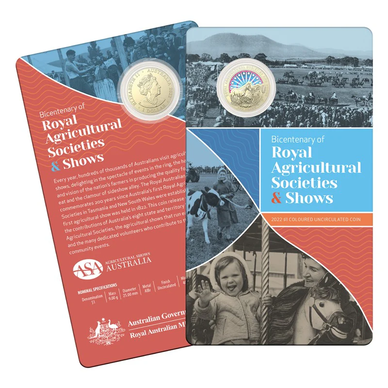 2022 $1 Bicentenary of the Royal Agricultural Society UNC Carded Coin - Front of Back of Card