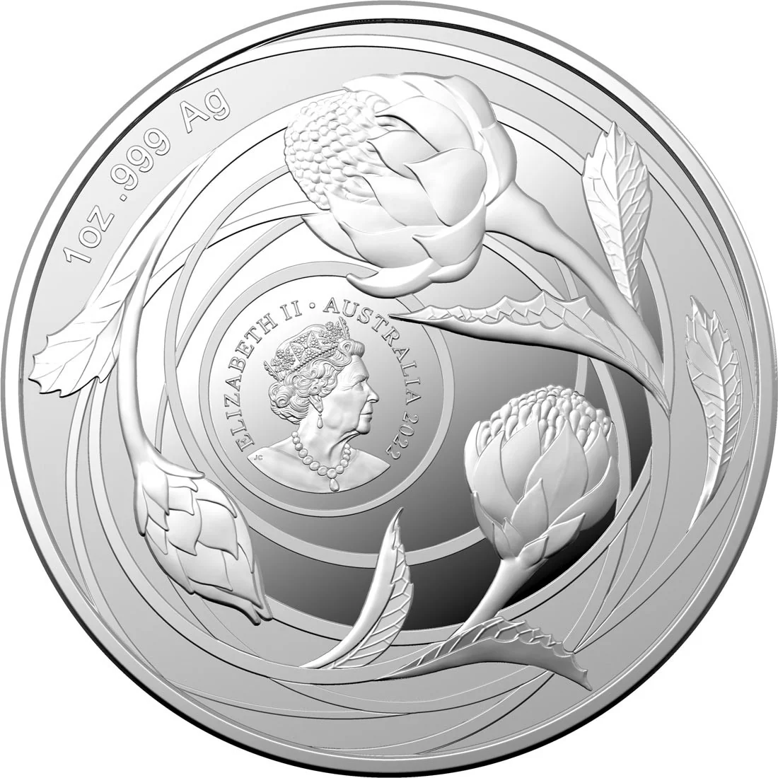 2022 $1 Wildflowers of Australia Waratah 1oz Silver BU Coin Obverse View