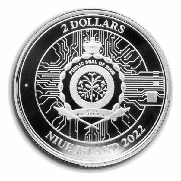 2022 $2 Bitcoin 1oz Silver BU Coin - Obverse View