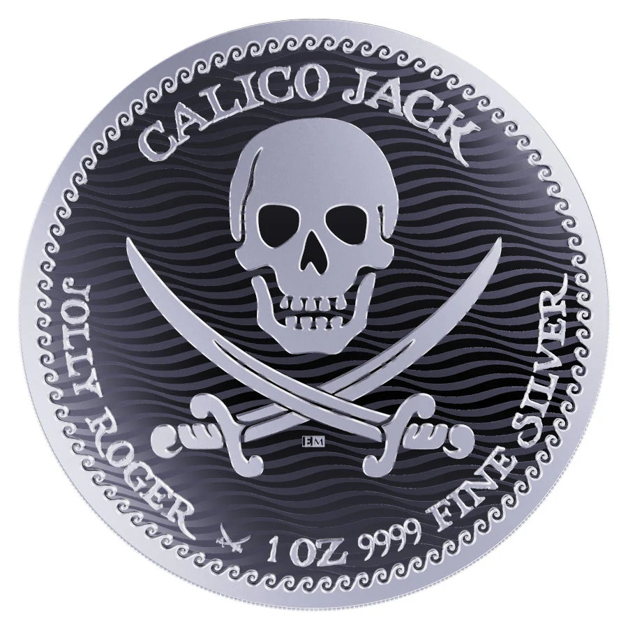 2022 $2 Calico Jack - Jolly Roger Series 1oz Silver BU Coin - Reverse View