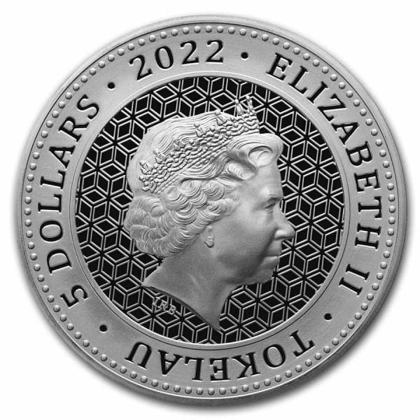 2022 $5 Bull & Bear 1oz Silver BU Coin - Obverse View