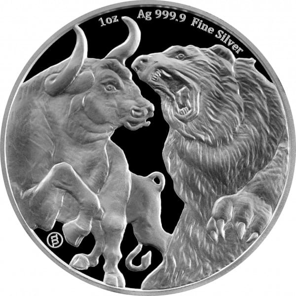 2022 $5 Bull & Bear 1oz Silver BU Coin - Reverse View