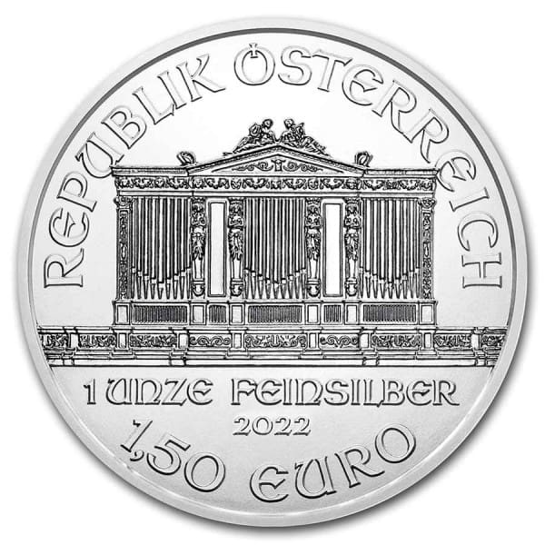 2022 €1.5 Austrian Silver Philharmonic 1oz BU Coin - Obverse View
