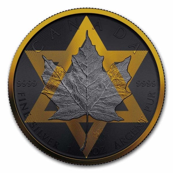 2023 1oz Silver Jewish Maple Leaf Gilded Coin - Reverse View