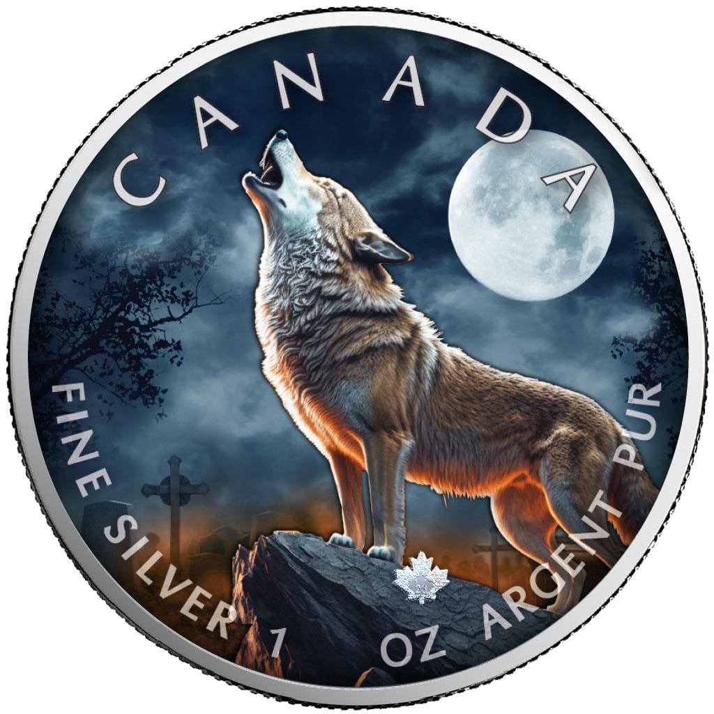 2023 $5 Howling Wolf Halloween Edition 1oz Silver Maple Leaf Coin Reverse View
