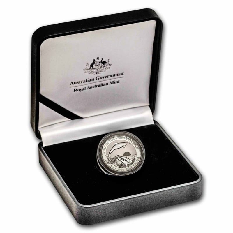 2023 $5 Rough-Toothed Dolphin 1oz Silver High Relief Proof Coin - Case Open View
