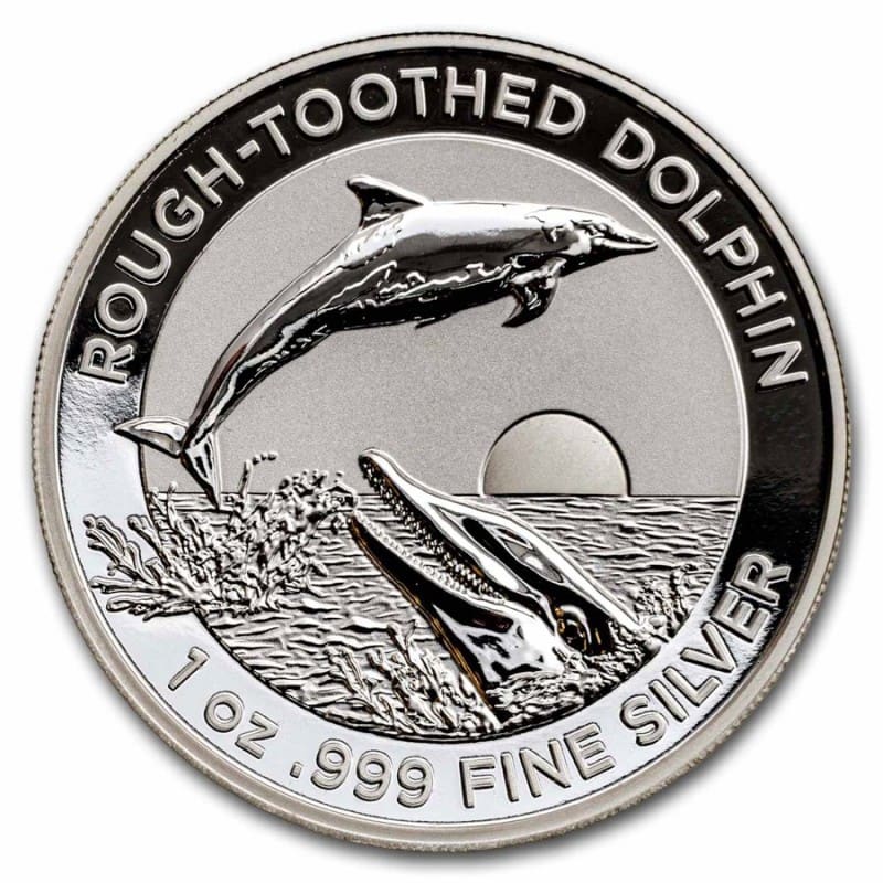 2023 $5 Rough-Toothed Dolphin 1oz Silver High Relief Proof Coin - Reverse View