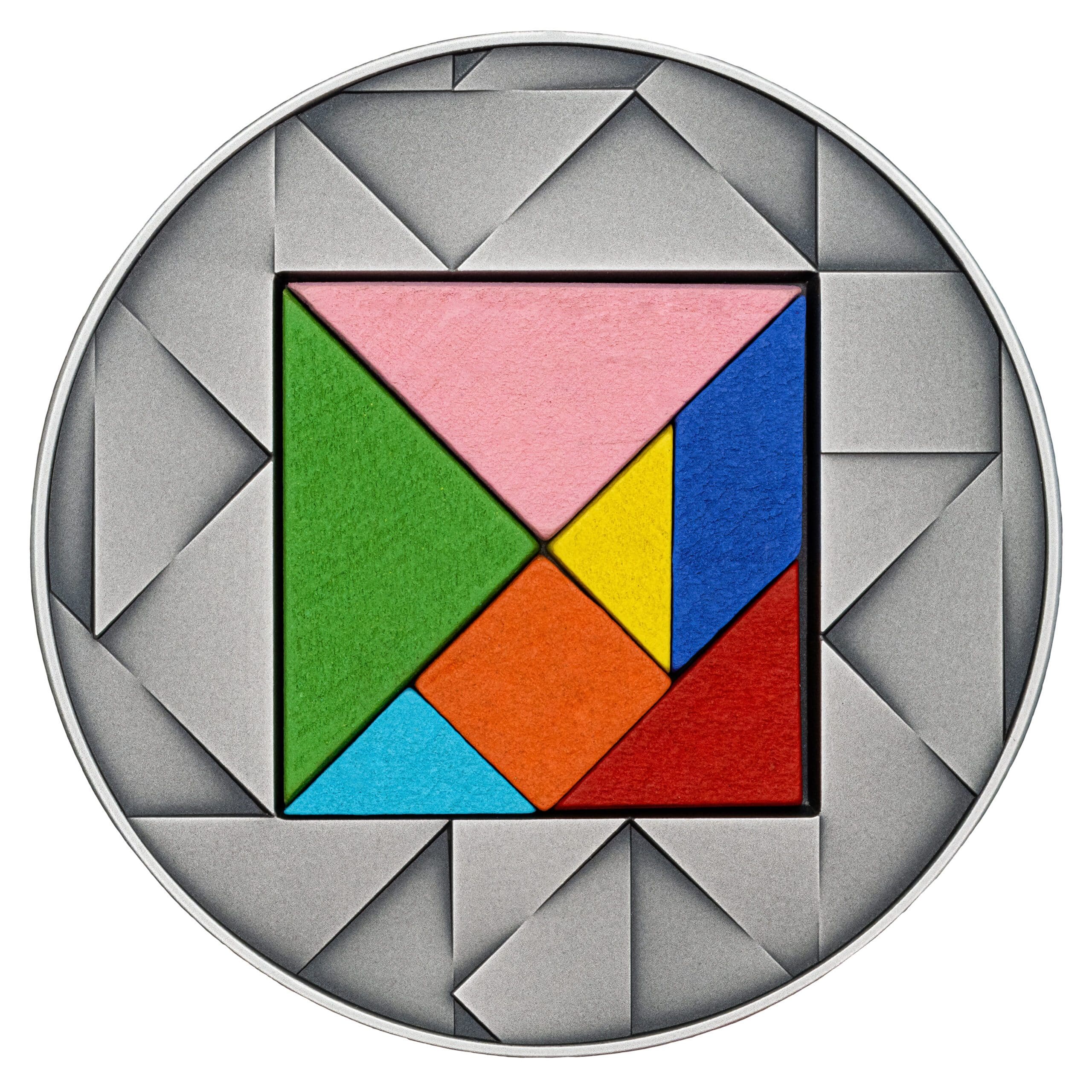 2023 $5 Tangram 2oz Silver Puzzle Inlay Coin Reverse View