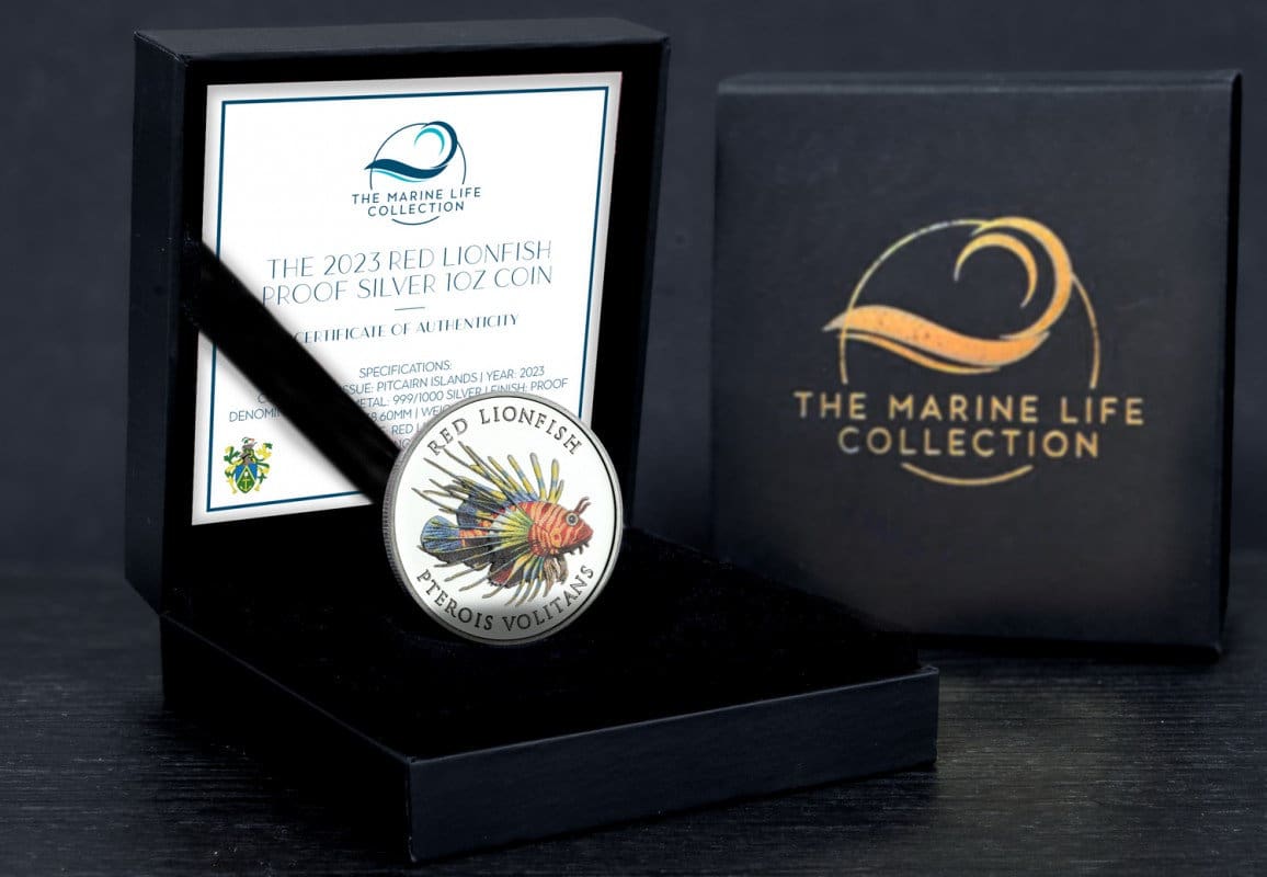 2023 Red Lionfish - Marine Life 1oz Silver Coloured Proof Coin - Boxed