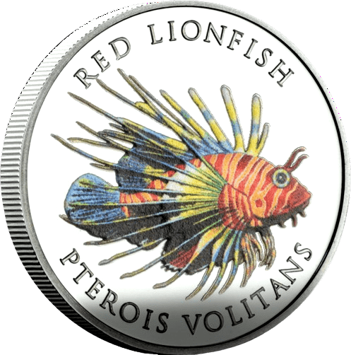 2023 Red Lionfish - Marine Life 1oz Silver Coloured Proof Coin - Reverse View