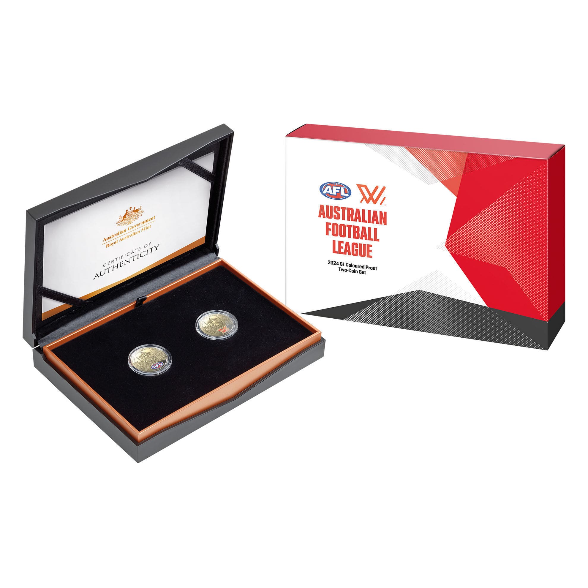 2024 $1 Australian Football League Coloured Proof 2 Coin Set - Box Overview