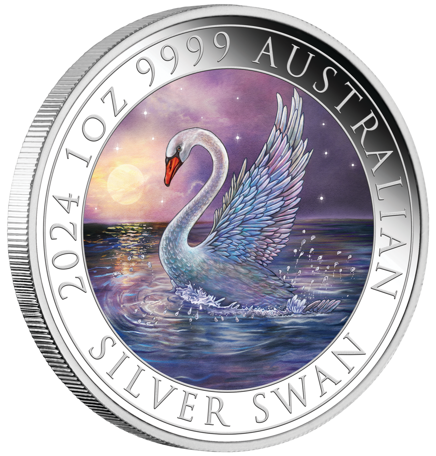 2024 Australian Swan 1oz Silver Coloured Coin Tilted Reverse View