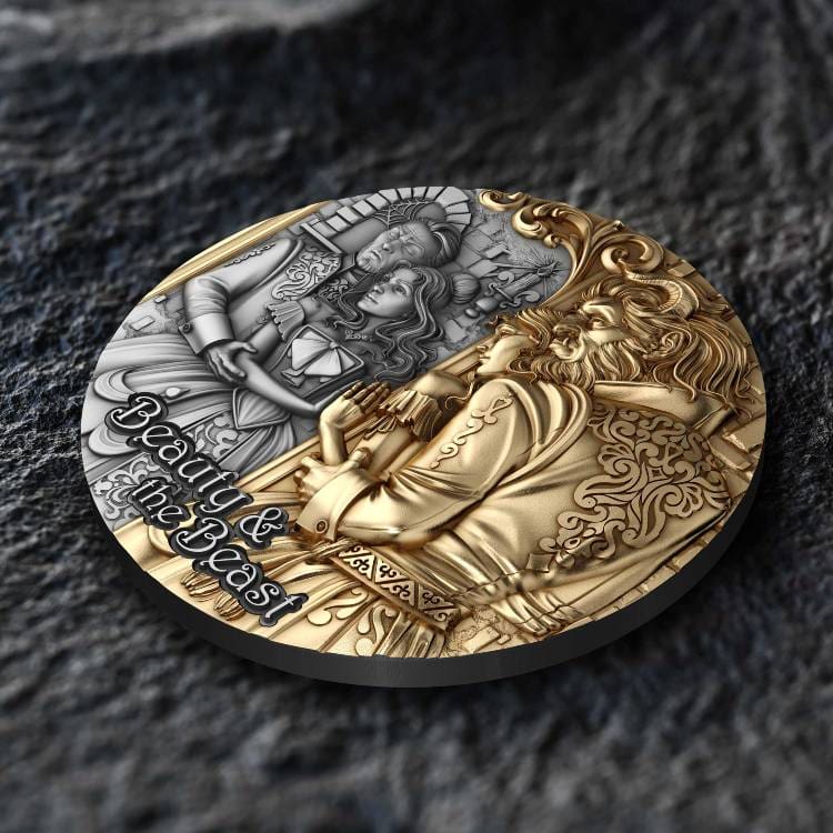 2024 Beauty And The Beast 2oz Silver Gilded Coin Side Reverse View