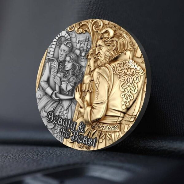 2024 Beauty And The Beast 2oz Silver Gilded Coin Tilted Reverse View