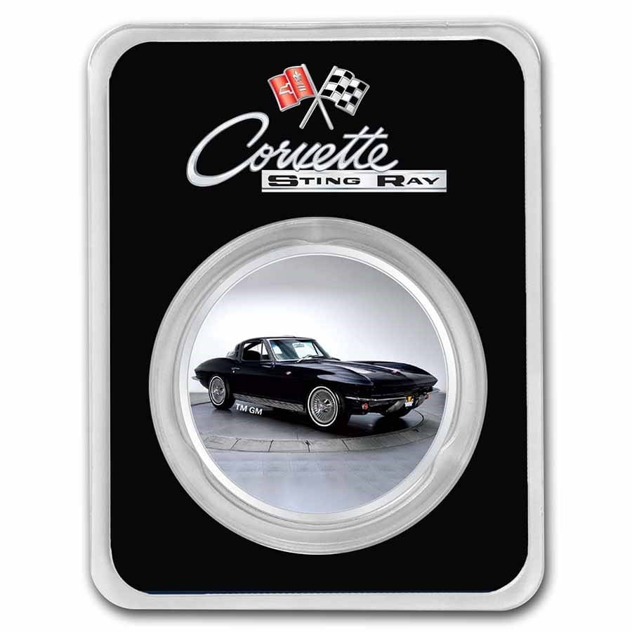 Corvette (1963) Black Stingray 1oz Colourised Silver Coin (TEP) Front of Case