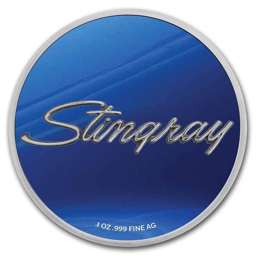 Corvette (1972) Blue Stingray 1oz Colourised Silver Coin (TEP) Obverse View