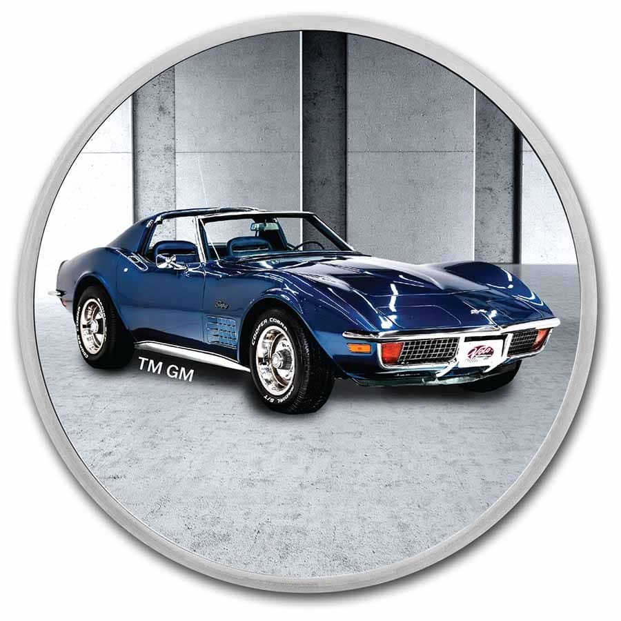 Corvette (1972) Blue Stingray 1oz Colourised Silver Coin (TEP) Reverse View