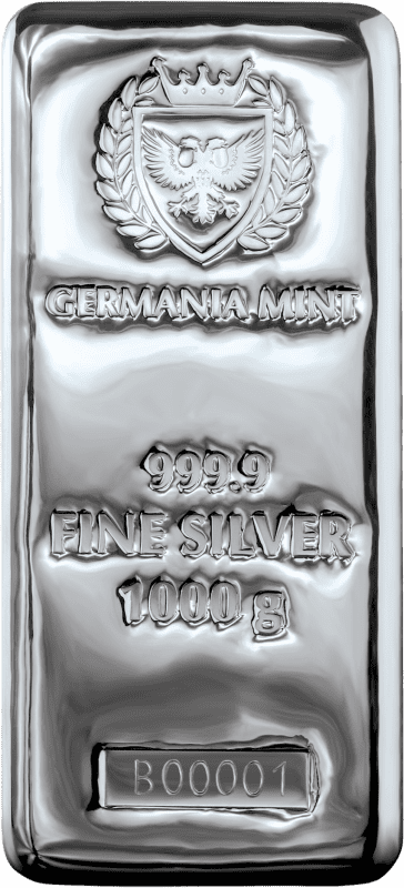 Germania Mint 1kg Silver Bullion Cast Bar - Front of Bar