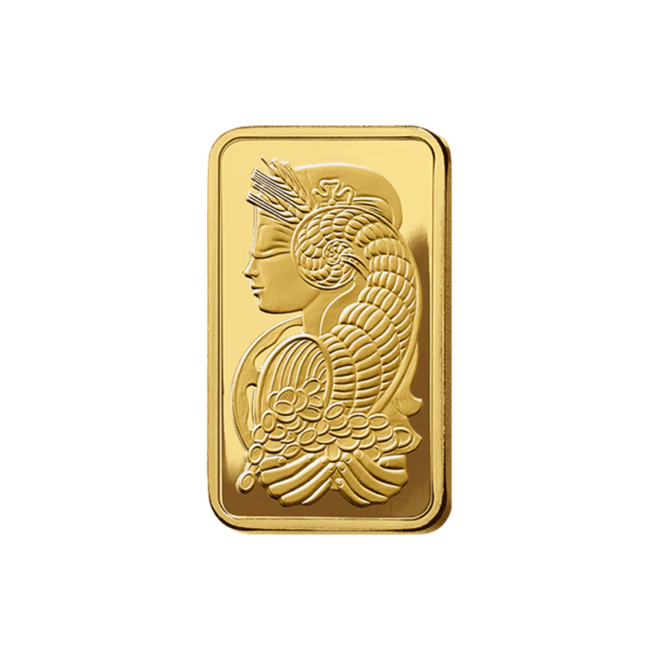 PAMP 1g Suisse Lady Fortuna Gold Bar - Front of Bar