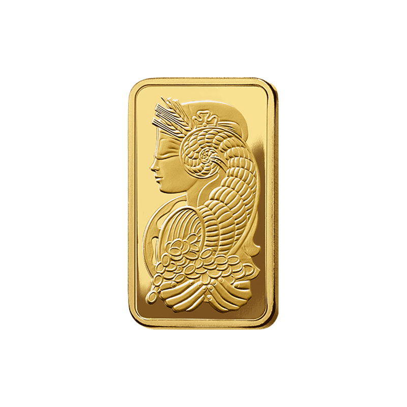 PAMP 1g Suisse Lady Fortuna Gold Bar - Front of Bar