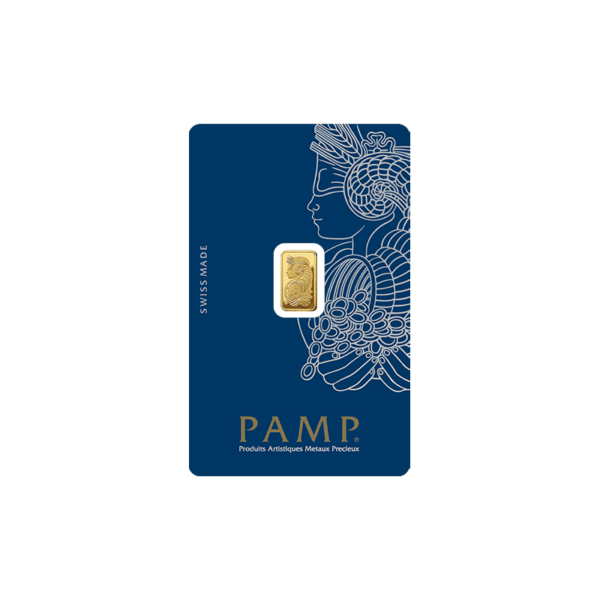 PAMP 1g Suisse Lady Fortuna Gold Bar - Front of Card