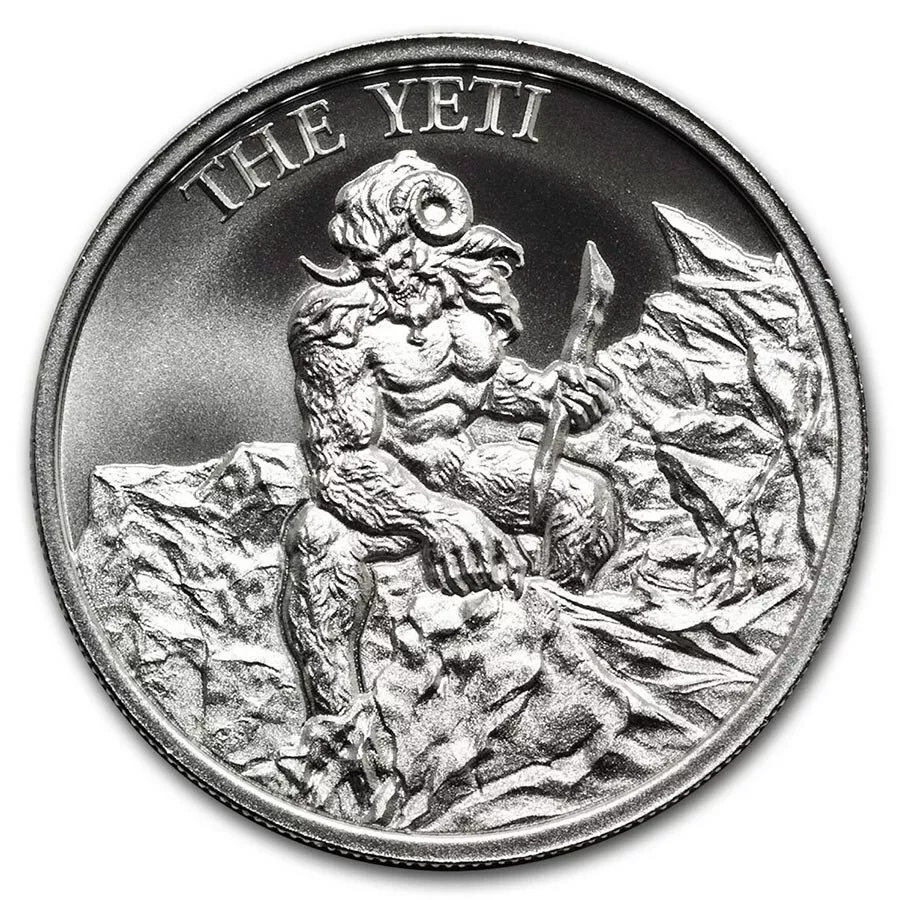 The Yeti 2oz Silver High Relief Round Bullion Coin Reverse View