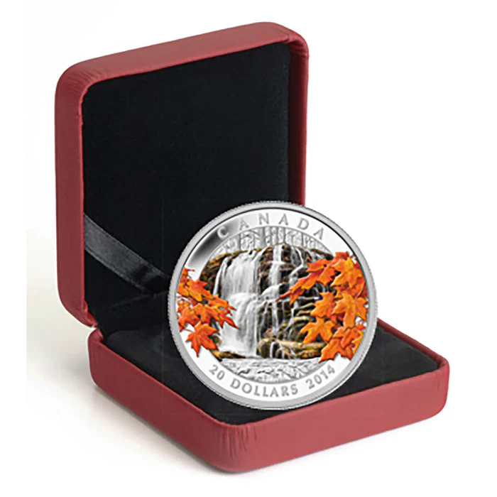 2014 $20 Autumn Falls 1oz Silver Proof Coin - Cased View