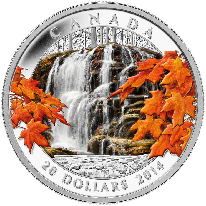 2014 $20 Autumn Falls 1oz Silver Proof Coin - Reverse View