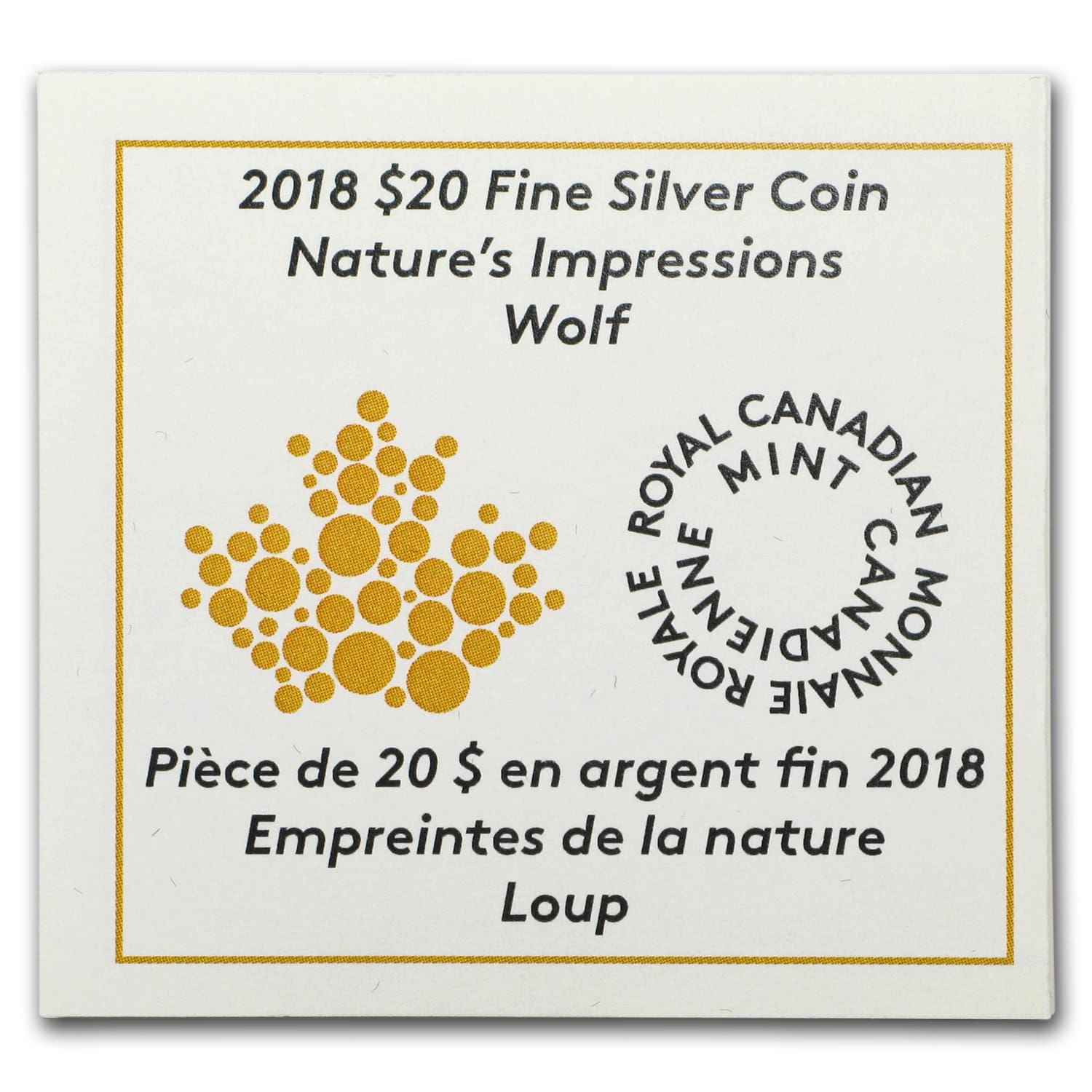 2018 $20 Nature Impressions Wolf 1oz Silver Proof Coin - CoA View