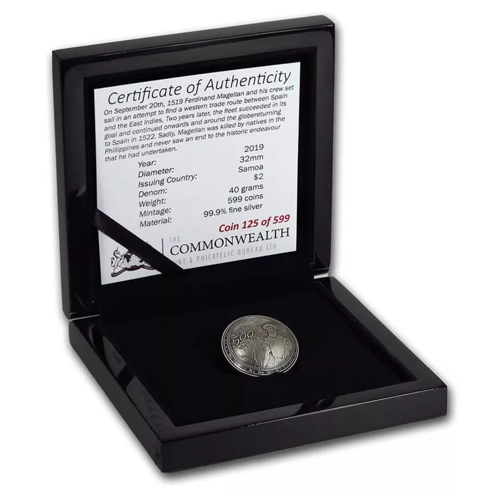 2019 $2 First Circumnavigation Of The Earth - 500th Anniversary Silver Coin - Case Open View