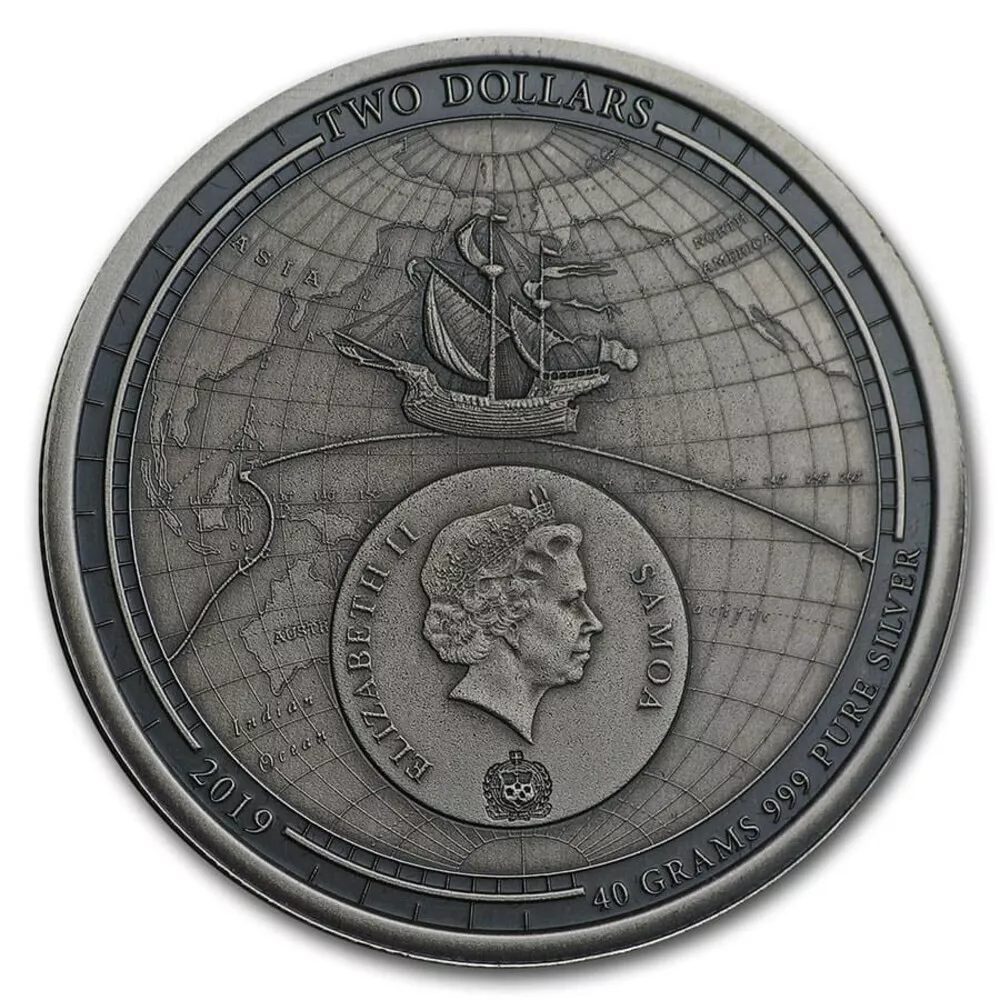 2019 $2 First Circumnavigation Of The Earth - 500th Anniversary Silver Coin - Obverse View