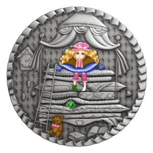 2021 $1 Princess and the Pea Box 1oz Silver Antiqued Coin - Reverse View