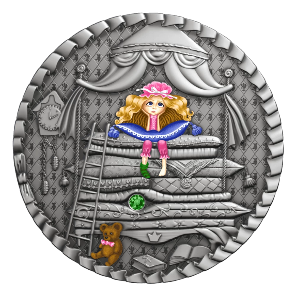 2021 $1 Princess and the Pea Box 1oz Silver Antiqued Coin - Reverse View