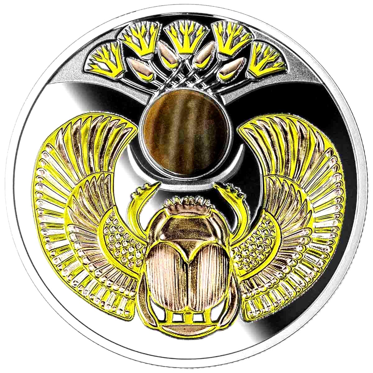 2022 $1 Striped Scarabaeus Beetle Coloured Silver Proof Coin - Reverse View