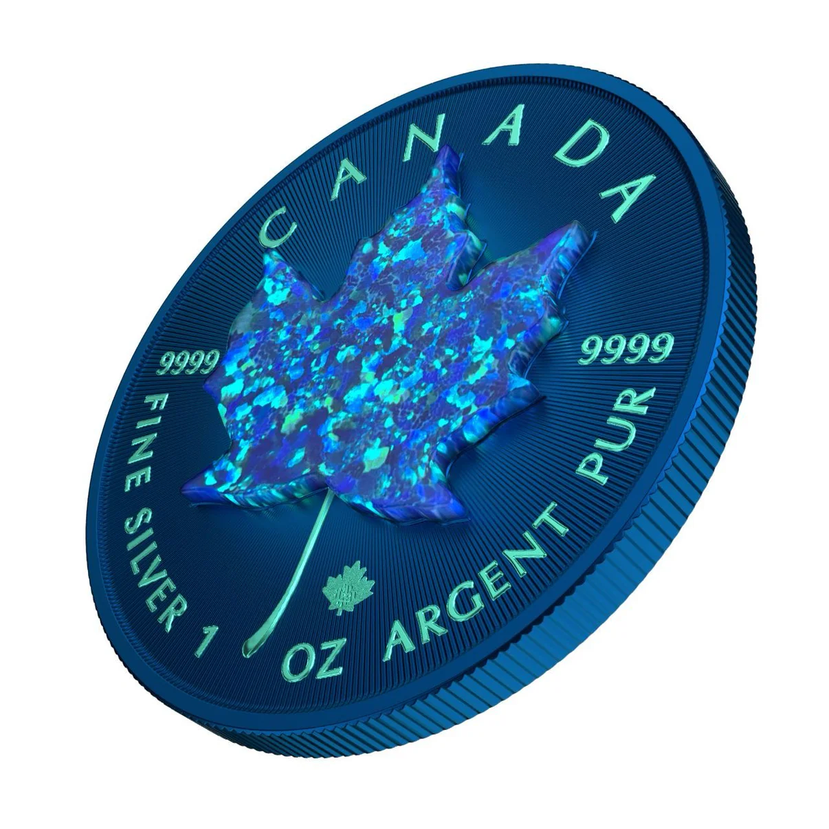 2022 $5 Opal Maple Leaf - 3D Series 1oz Silver Coin - Tilted Reverse View