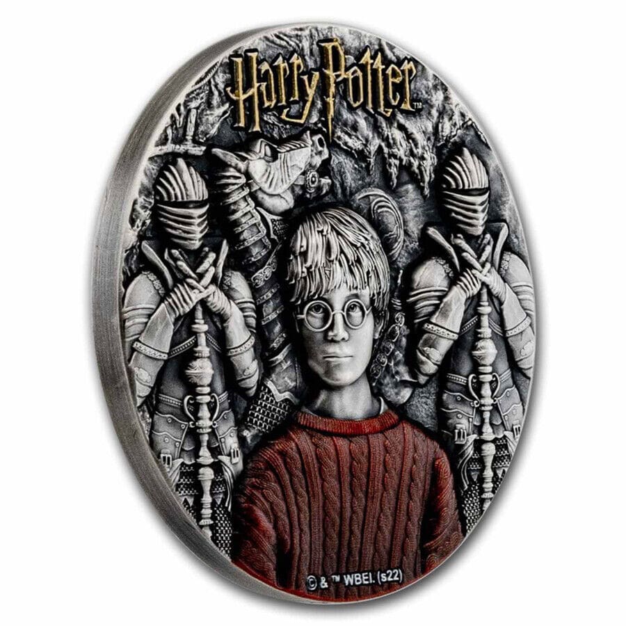 2022 Harry Potter and the Philosopher's Stone 2oz Silver Coin - Tilted Reverse View