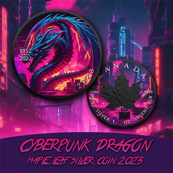 2023 $5 Cyberpunk Dragon 1oz Silver Maple Leaf Coin Poster