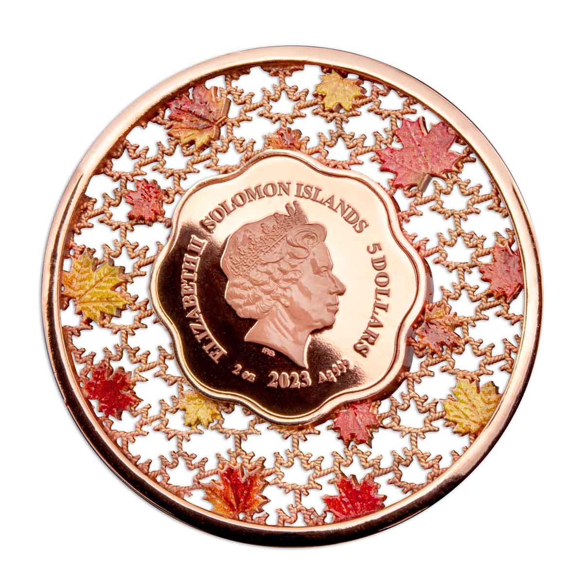 2023 $5 Filigree Maple Leaf 2oz Silver Coin - Obverse View