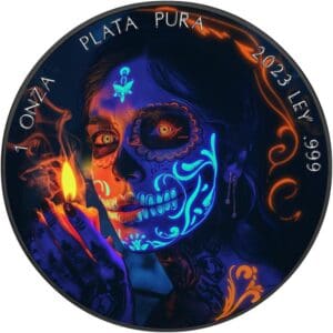 2023 Dama De La Muerte Black Platinum 1oz Silver Glow In the Dark Coin
