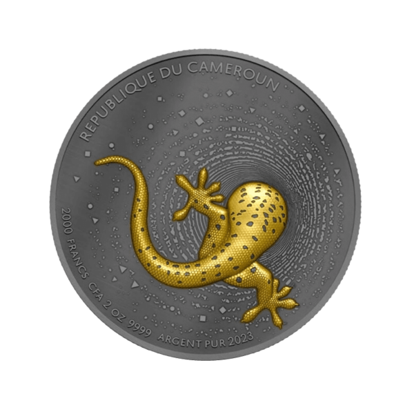 2023 Gecko 2oz Silver Gilded Dark Ultra High Relief Coin - Obverse View