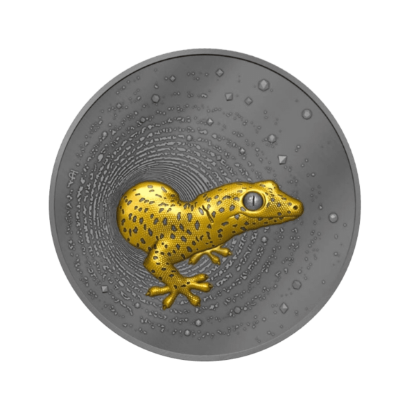 2023 Gecko 2oz Silver Gilded Dark Ultra High Relief Coin - Reverse View