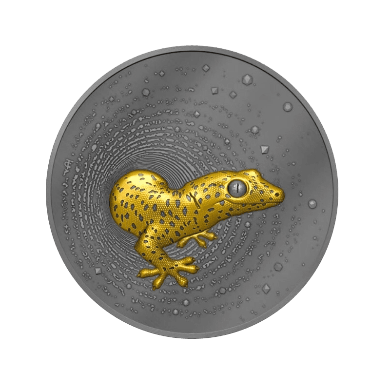 2023 Gecko 2oz Silver Gilded Dark Ultra High Relief Coin - Reverse View