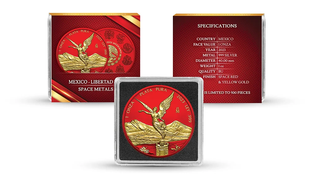 2023 Space Metals Red & Gold Libertad 1oz Silver Coin - Overview