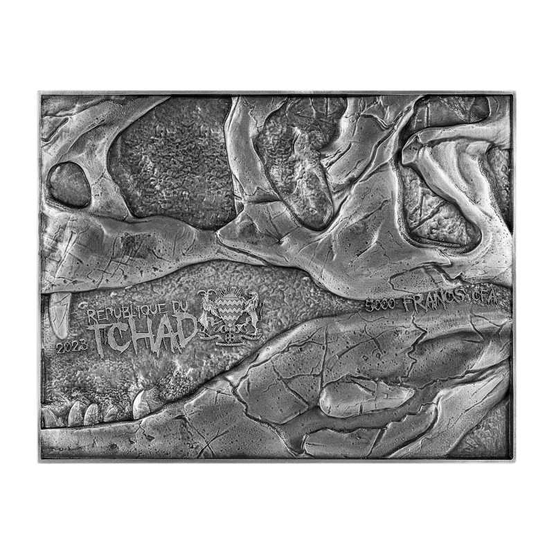 2023 Tyrannosaurus Rex Fossil 1oz Silver 14oz Copper Metallic Coin - Obverse View