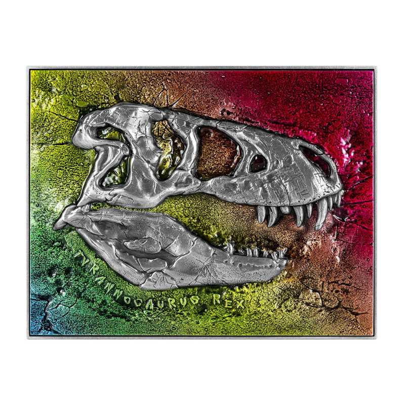 2023 Tyrannosaurus Rex Fossil 1oz Silver 14oz Copper Metallic Coin Reverse View