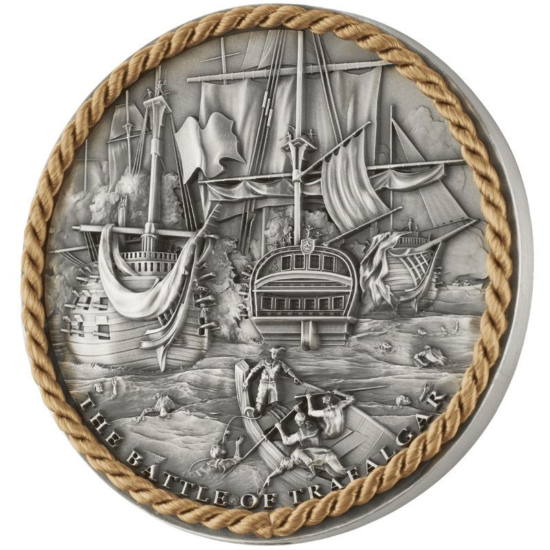 2024 $5 Battle Of Trafalgar - Sea Battles 2oz High Relief Silver Coin - Reverse View