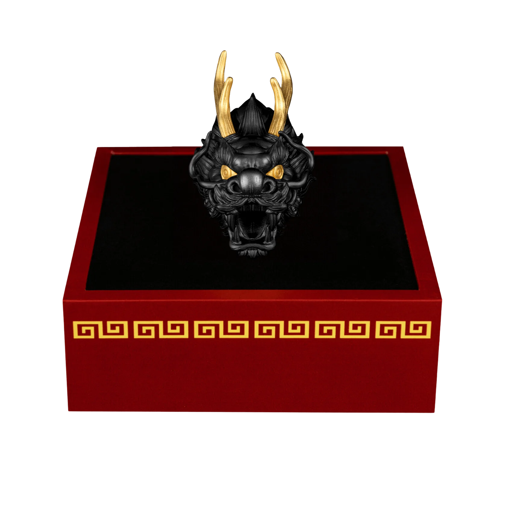 2024 $5 Dragon Head 3oz Silver 3D Black Ruthenium & Gilded Coin - Box Open Front View